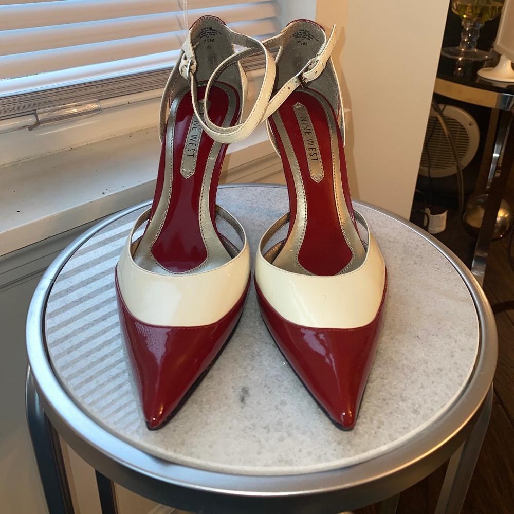 Nine West Red and White Patent Leather Stiletto Size 7.5